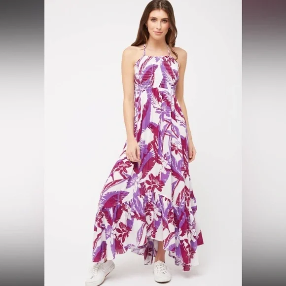 flowing chiffon maxi dress Bebe Women's Printed Chiffon Cowl Maxi Dress, Size Large Polyester